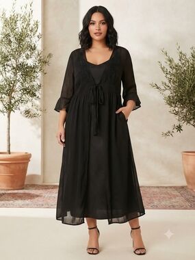 Black See Through Front Maxi Dress